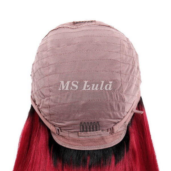 Black Root 1b/red/1b Ombre Color Straight BOB Lace Closure Wig - Image 7